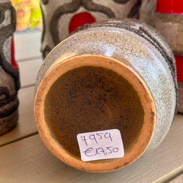 Vase - VEB Haldensleben - Made in GDR (East Germany) - in light grey, dark grey with red FAT LAVA/VULCANIC LOOK decor