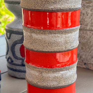 Vase - Strebla Keramik - Made in GDR (East Germany) - made in red with grey and dark grey interior - FAT LAVA/VULCANIC LOOK decor