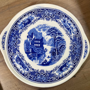 Kuchenplatte / Tortenplatte - Royal Sphinx P. Regout - Dekor CAMBRIDGE OLD ENGLAND blau