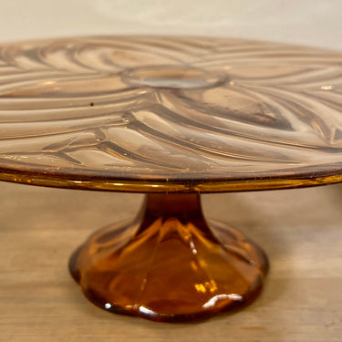 Cake stand / Cake dish - on high foot - unmarked - made of salmon-colored glass
