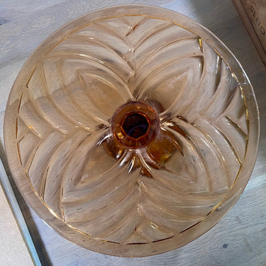 Cake stand / Cake dish - on high foot - unmarked - made of salmon-colored glass