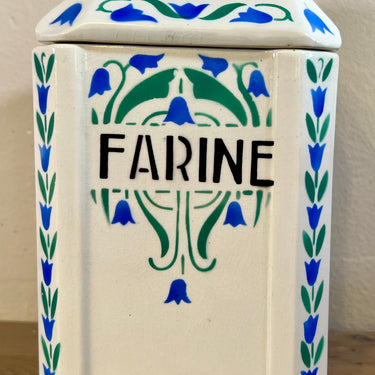 Voorraadpot - Nimy - décor in blauw en groen met bladeren en bloemetje - opschrift FARINE