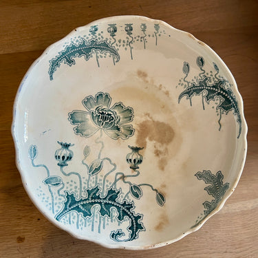 Tazza / Presenteerschaal - op hoge voet - Societe Ceramique Maestricht - décor MORPHÉE uitgevoerd in petrol