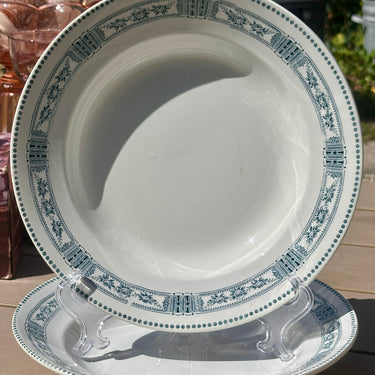 Deep plate / Soup plate / Pasta plate - Moulin des Loups Hamage Nord - decor PASTEUR in petrol