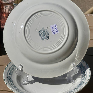 Deep plate / Soup plate / Pasta plate - Moulin des Loups Hamage Nord - decor PASTEUR in petrol