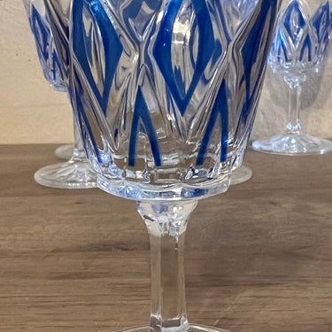 Liqueur glass / Shot glass on foot - VMC Reims (Verreries Mècaniques Champenoises) - Harlequin in blue