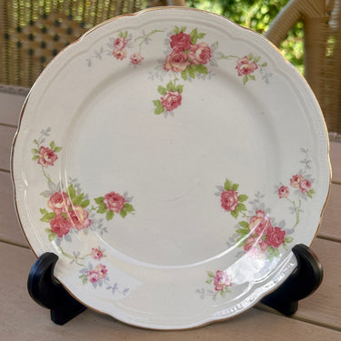 Frühstücksteller / Dessertteller - Boch - Dekor mit rosa und gelben Rosen und goldfarbenem, gewelltem Perlenrand