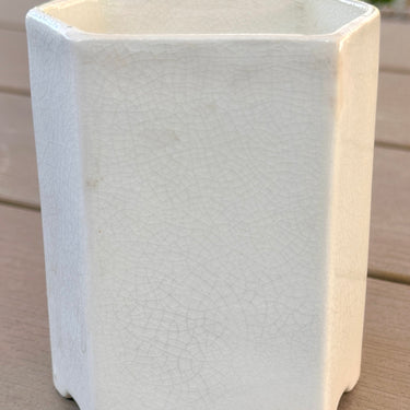 Voorraadpotje / Kruidenpotje - ongemerkt - décor in crème/lichtblauw met kersen - opschrift THYM in zwart