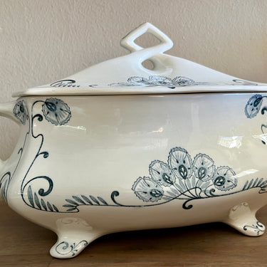 Terrine / Übertopf - Onnaing France - PALMA Dekor in Blau - Jugendstil