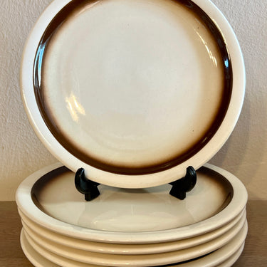 Breakfast plate / Dessert plate - Torgau (GDR) - decorated with a brown band on a cream background.