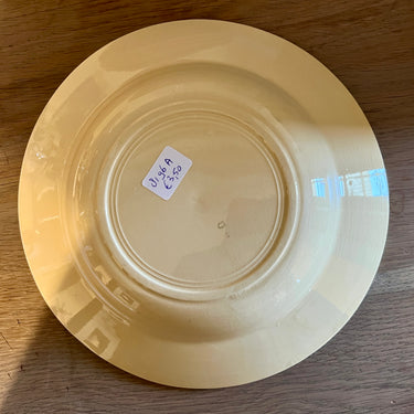 Deep plate / Soup plate / Pasta plate - unmarked but Moulin des Loups - décor with pink rose on a blue/grey branch on light brown cream-colored earthenware