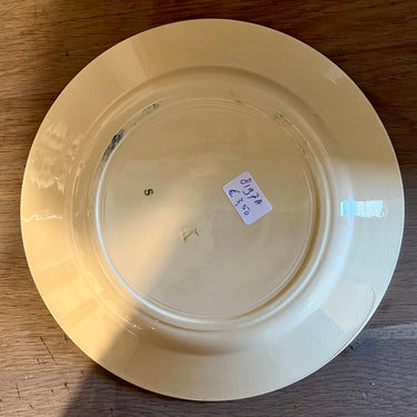 Dinner plate / Serving plate - unmarked but Moulin des Loups - décor with pink rose in blue/grey branch on light brown cream-colored earthenware