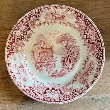 Frühstücksteller / Dessertteller - Royal Sphinx/P. Regout - Dekor OLD ENGLAND in Rot.