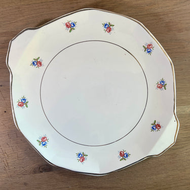 Tortenständer / Tortenplatte - Sarreguemines Digoin - Dekor mit kleinen Rosen in Rosa und Blau