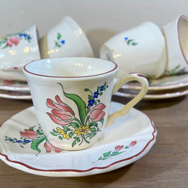 Cup and saucer - small model - K&amp;G Luneville - OLD STRASBOURG decor - REVERBÈRE with flowers in various colors