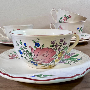 Cup and saucer - K&amp;G Luneville - OLD STRASBOURG decor - REVERBÈRE with flowers in various colors