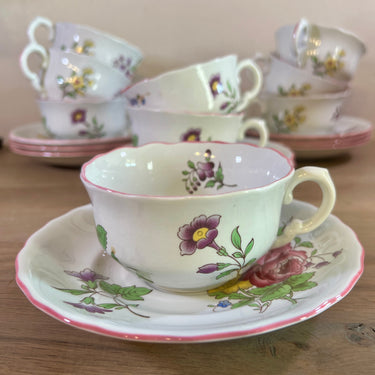Cup and saucer - Spode England - MARLBOROUGH SPRAY decor with various colored flowers