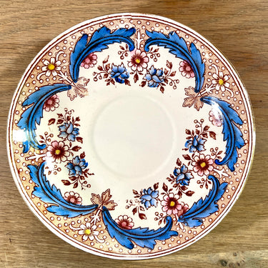 Unterteller/Sarreguemines – Dekor mit blauen/braunen/rosa Blüten