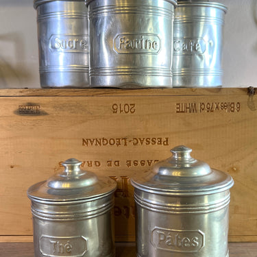 Voorraadpottenset - 5-delig - uitgevoerd in aluminium met franstalige opdruk