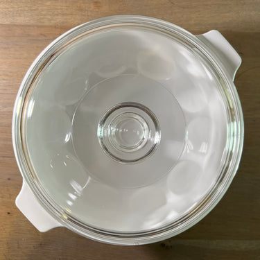 Dekschaal / Ovenschaal - Pyroflam Electro - rond model met glazen deksel en décor van blauwe bladeren/korenbloemen