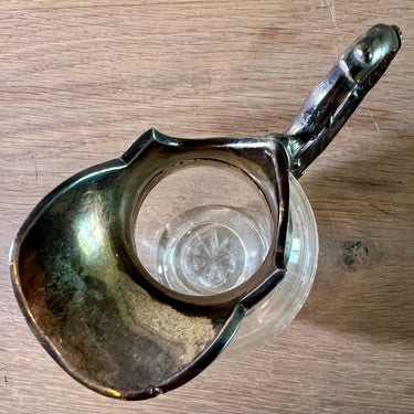 Milk jug and sugar bowl - made of etched glass with metal/chrome lid/rim