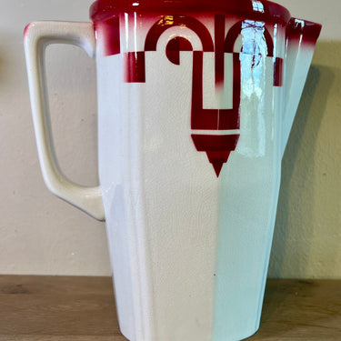 Lampetkan / Waterkan - kleiner model - Saint Ghislain - décor in rood/paars spritzmuster/spuitdecor