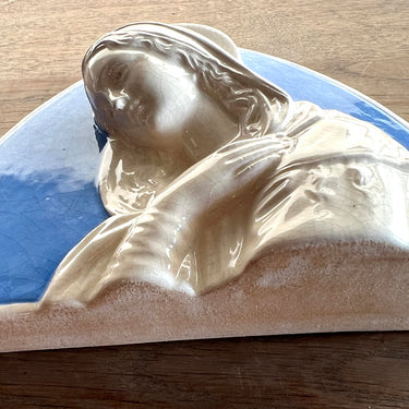 Heiligenbeeltenis Maria in driehoek vormgeving - Italiaans - uitgevoerd in helderblauw met crème kleur
