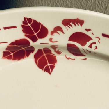 Bowl / Plate - oval, low, model - Niderviller - spritz decor/spray decor in dark red