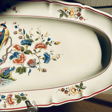 Meat dish / Fish dish - very large elongated model - Villeroy &amp; Boch - PHOENIX decor with decoration in multi-colored red