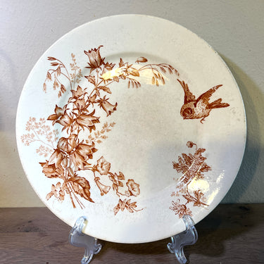 Serving dish / Presentation dish - on a low foot - Longwy - BOTANIQUE decor in brown