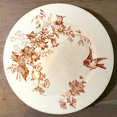 Serving dish / Presentation dish - on a low foot - Longwy - BOTANIQUE decor in brown