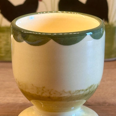 Egg cup - Zeller faience Germany (newer stamp) - decor Hahn &amp; Henne (Rooster &amp; Hen) - hand-painted, number 45