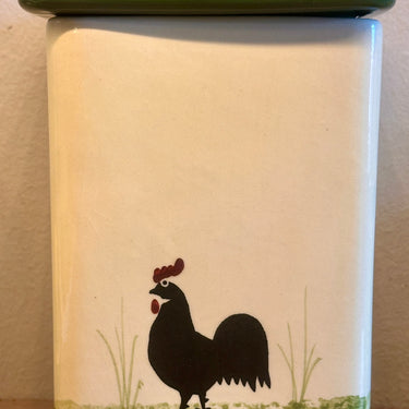 Voorraadpot - Zeller faience Germany (ouder stempel) - decor Hahn & Henne (Rooster & Hen) met opschrift SALZ- handbeschilderd