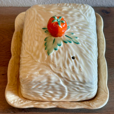 Butter dish - Beswick Ware - Made in England - in yellow with what looks like a tomato as a button
