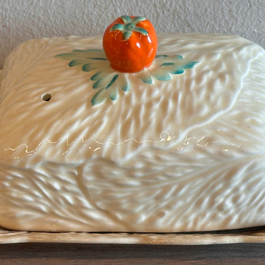 Butter dish - Beswick Ware - Made in England - in yellow with what looks like a tomato as a button