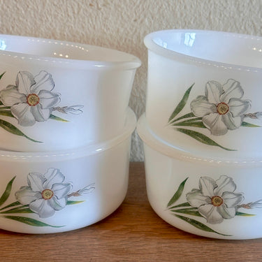 Ramequin / Ovenschaaltje - Arcopal - decor met witte bloem en opschrift PALMAFINA
