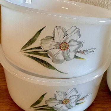 Ramequin / Ovenschaaltje - Arcopal - decor met witte bloem en opschrift PALMAFINA