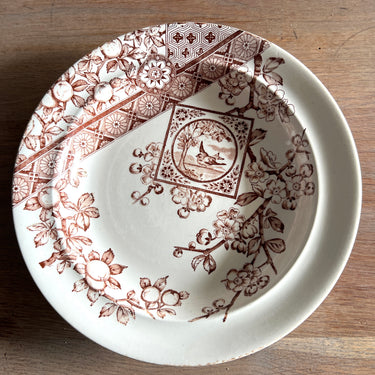 Deep plate / Soup plate / Pasta plate – Ridgway – DADO brown decor with flying bird and apple blossom