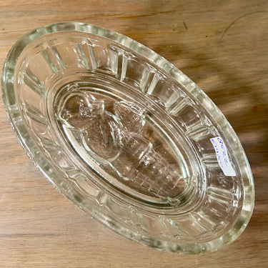 Puddingvorm - Leerdam Glasfabriek - afbeelding van Bruintje Beer/Rupert Bear in de bodem