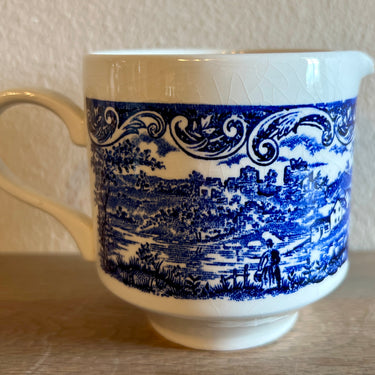 Milk jug - Broadhurst Staffordshire - Ironstone - made in England - decor FISHERMAN/THE ENGLISH SCENE in blue