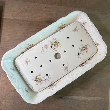 Lekschaal / Schaal - 2-delig rechthoekig - Societe Ceramique Maestricht - decor van gele en witte bloemen
