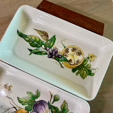 Snack Set / Serving Dish - Villeroy & Boch - 4-piece set consisting of 3 porcelain bowls with vegetable decor and metal/wood base