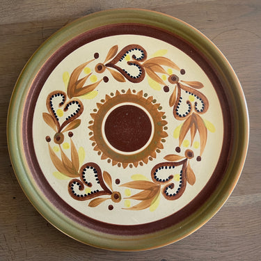 Cake stand / Platter - Quimper - D307 decor with a rustic design in shades of brown