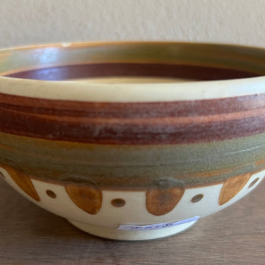Soup bowl / Dessert bowl - Quimper - D307 decor with a rural scene in shades of brown