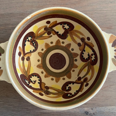 Soup bowl / Dessert bowl - Quimper - D307 decor with a rural scene in shades of brown