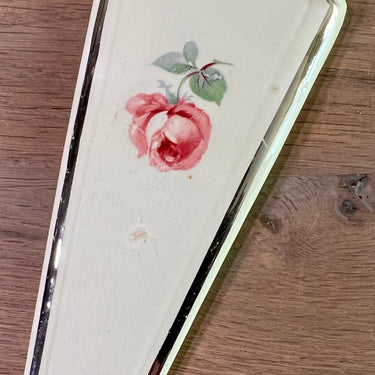 Cake server - Moulin des Loups - decoration with pink rose and silver-colored border