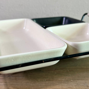 Snack/Serving Dishes - West Germany - 4-piece set consisting of 3 ceramic bowls and metal stand with plastic trim