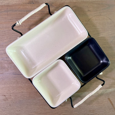 Snack/Serving Dishes - West Germany - 4-piece set consisting of 3 ceramic bowls and metal stand with plastic trim