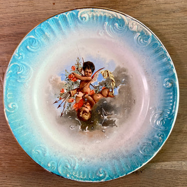 Ontbijtbord / Dessertbord - Nimy - Mouzin Lecat - decor met cherubijnen en blauw bewerkte rand
