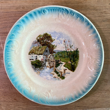 Ontbijtbord / Dessertbord - Nimy - Mouzin Lecat - decor met watermolen en blauw bewerkte rand